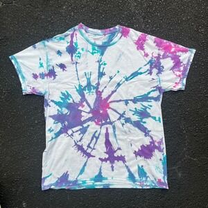 Hand Dyed Tie Dye Purple Blue Pink Spiral T Shirt Size Large